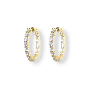 Glam Mini Hoop Earrings Rhinestone Earrings Gold or Silver 1 inch 18k Gold Plated Brass CZ Stones Clip Clasp Closure Water Resistant