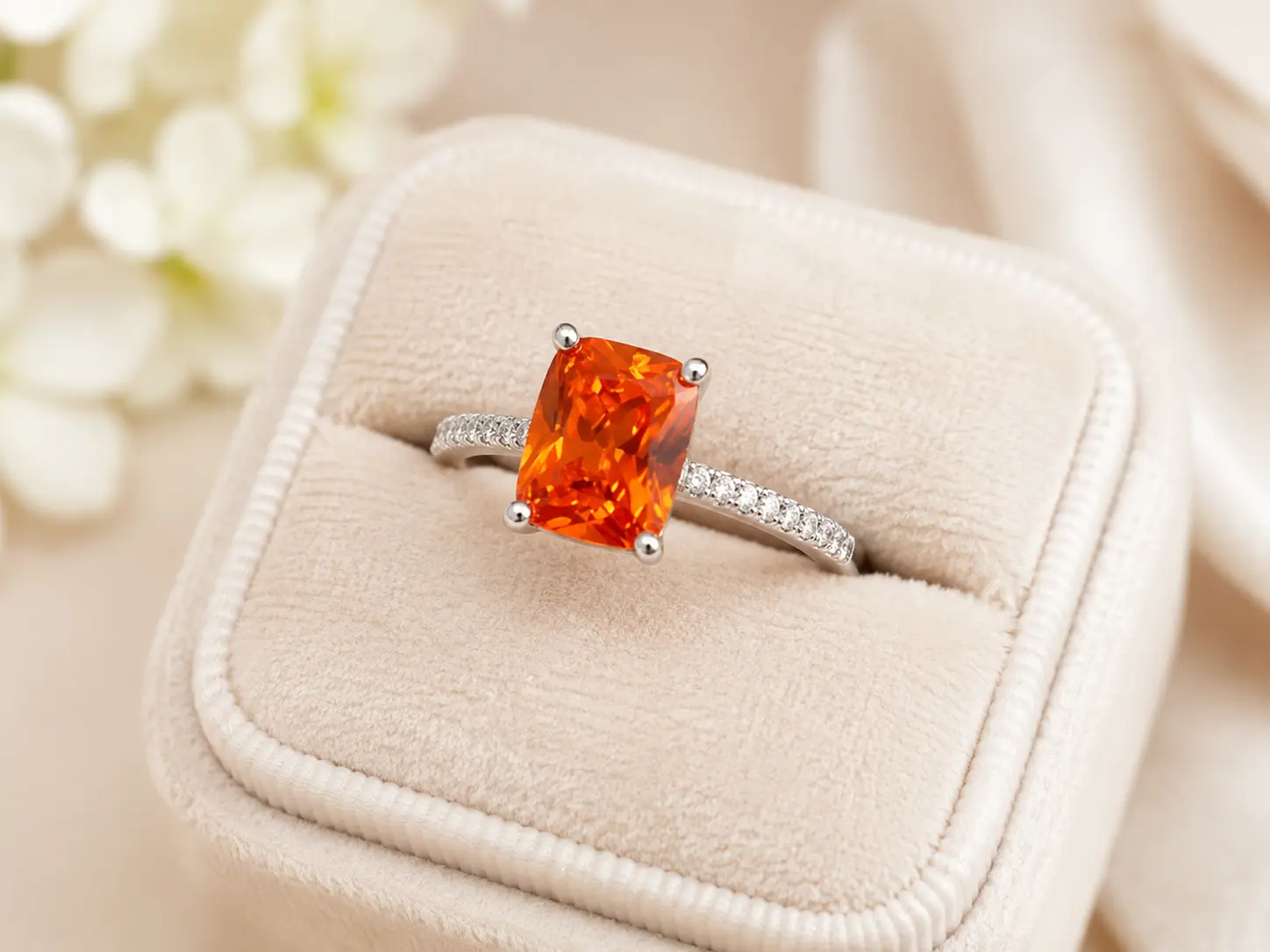 JZP06 Sterling Silver Radiant-cut Gem Stone & Moissanite Ring