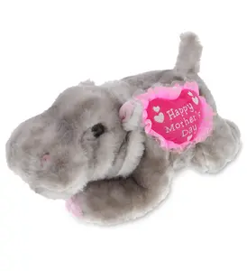 DOLLIBU 11" Polyester Embroidered Stuffed Hippo - Wild Plush Toy, Heart-Embellished Gift for Mother's Day