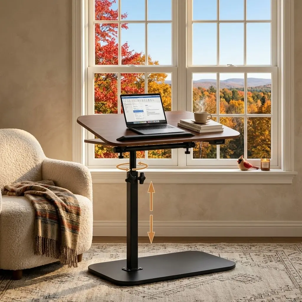 Side Table, Couch Side Table, C Table Adjustable Swivel Sofa Tray Table with Heavy Metal Base, 11.8×15.7in C Shaped End Table for Couch, Bed, or Living Room