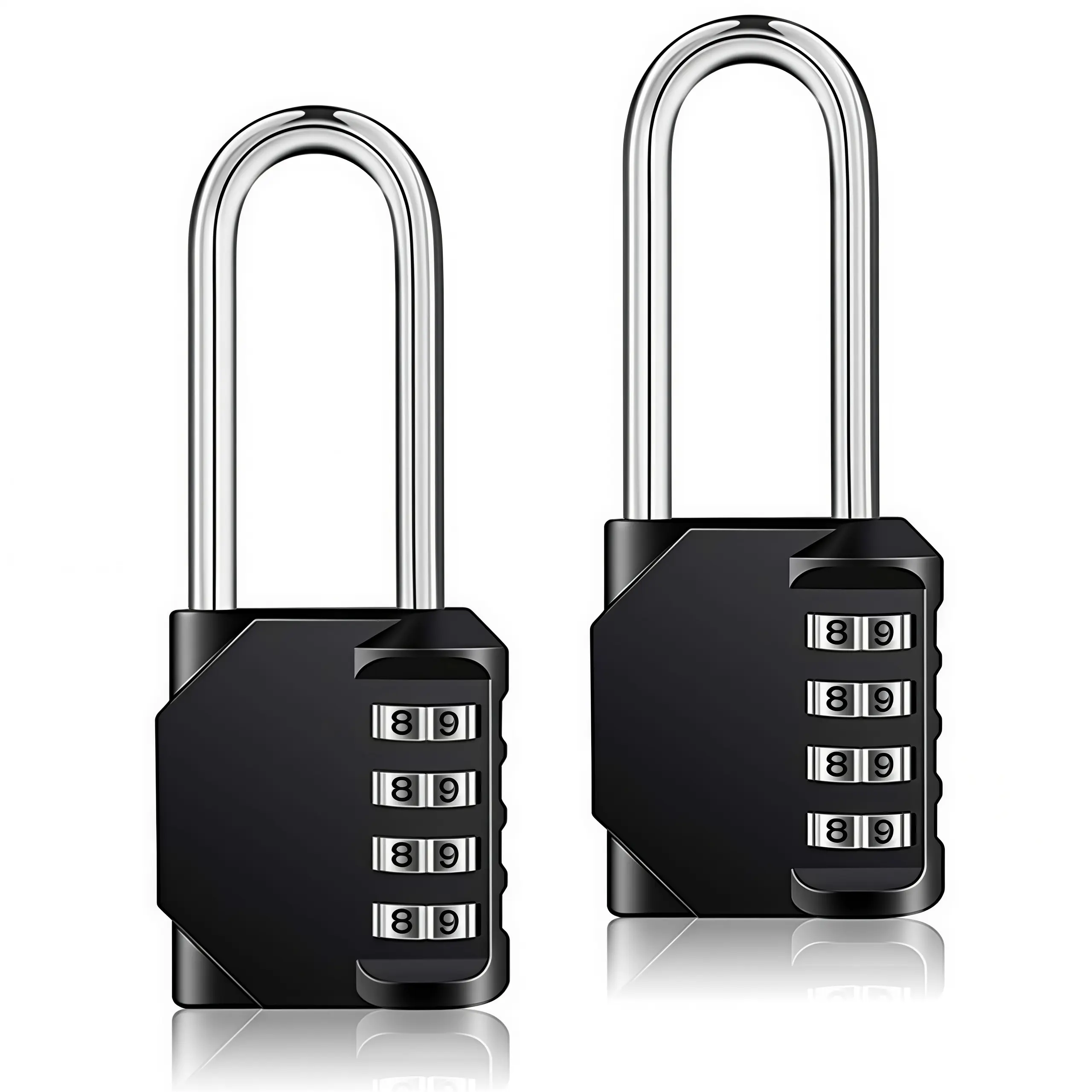 LMMAKE 2PCS Long Shackle Combination Padlocks - 4.09" Overall Height, 2.20" Shackle Height, 4.09" L x 1.69" W x 0.55" H, Thick Latch, 4-Digit Weatherproof Lock with 10,000 Unique Combinations for Fence Gates, Containers, Garage Doors (for Outdoor Users),