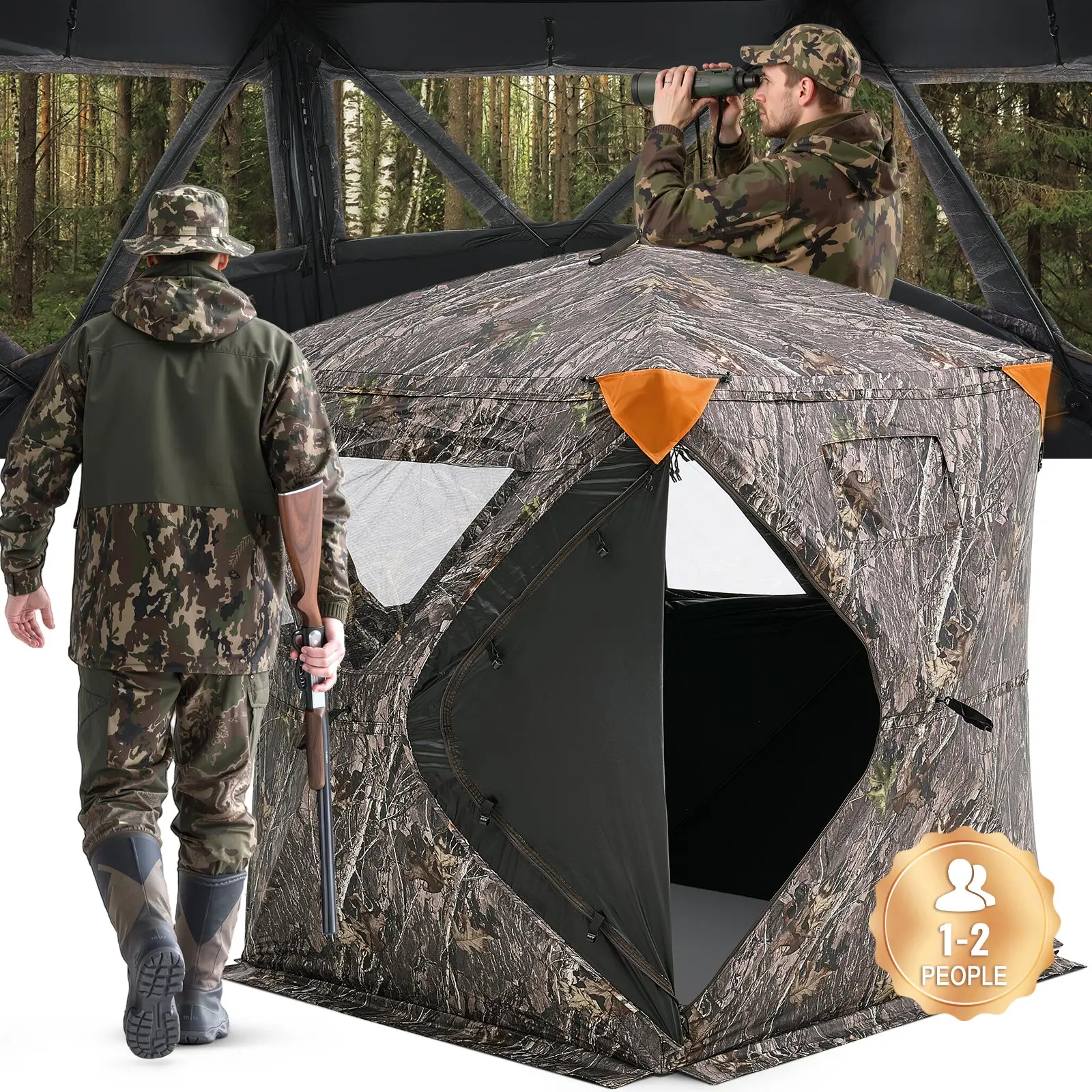 【SummerFinds】VEVOR Hunting Blind,  270° Ground Blind, 1-2 Person Pop Up Deer Blind for Hunting with Carrying Bag, Portable Resilient Hunting Tent, 3 Horizontal Windows for Turkey and Deer Hunting