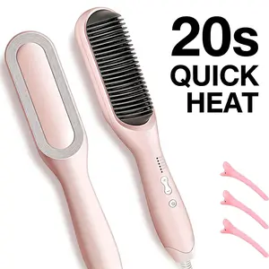 Professional Hair Straightener Comb & Curling Iron, 5 Temp Settings, Dual Voltage, 20S Fast Heating, 3D Brush Teeth, Auto-off Salon Styling Brush, Birthday Gift Christmas Gift for Women