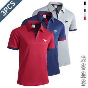 Pack of 3, men's short-sleeved lapel top polo top, contrasting striped design, as the first choice for work clothes, casual wear for daily work, as a gift men's executive top Shirts Athletic,summervibes