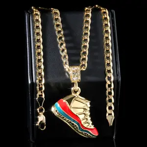 A1r Sky & Red Berry Basketball Charm Pendant | 14K Cuban Chain Necklace Gold Plated Fashion