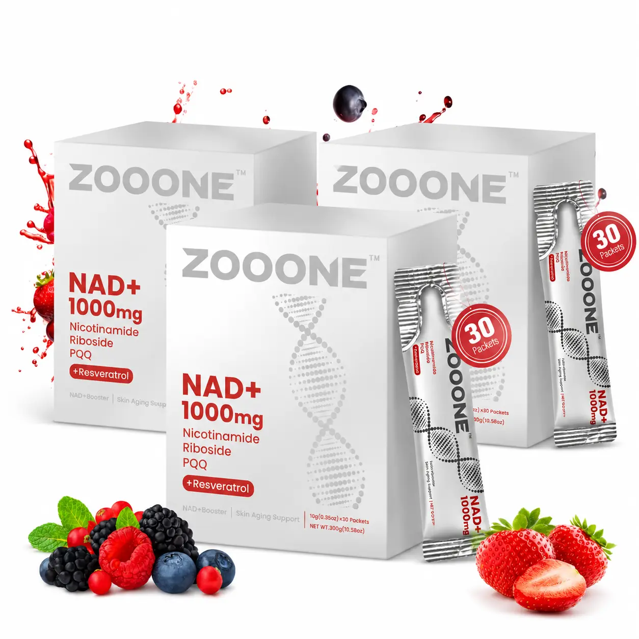 ZOOONE NR1000 NAD+ Berry Flavor Drink – Skin Aging, Energy & Clarity – 30 Count-T6
