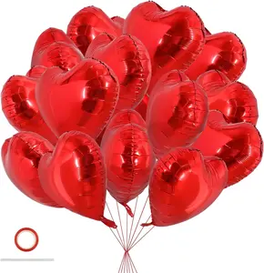 18-Inch Shiny Red Heart Aluminium Foil Mylar Balloons Set, 30Pcs Self-Sealing Bouquet Decorations for Romantic Valentine’s Day, Wedding Party Supplies