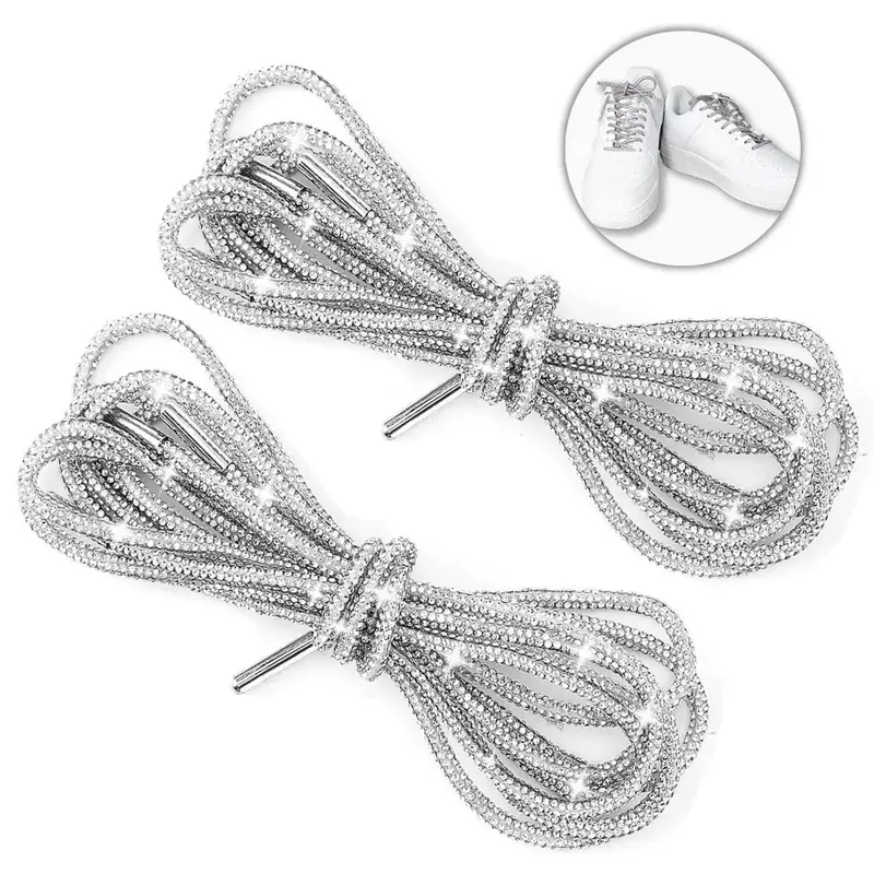 Rhinestone Glitter Shoe Laces - 1 Pair Exquisite Shiny Hoodie & Strings Shoelace Decor for DIY Canvas Shoes, Clothing, Bags Rope Crafting,Valentine's Day gift. Christmas Decorations Footwear