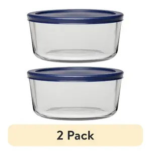 (2 pack) Glass Food Storage Container with Lid, 7 Cup Round