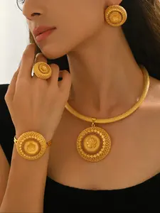 5 Piece Set Saudi Dubai Bride Wedding Jewelry, European Style Fashion Personalized Jewelry Set, Women's Elegant Accessory Collection