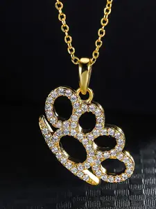 Iced Chics Hip Hop Zircon Punching Glove Pendant Necklace, Fashion Necklace, Unique Street Style Jewelry, Perfect Birthday Gift, 24 Inch Chain, Zirconia Neck Chain, Zirconia Chain Necklaces