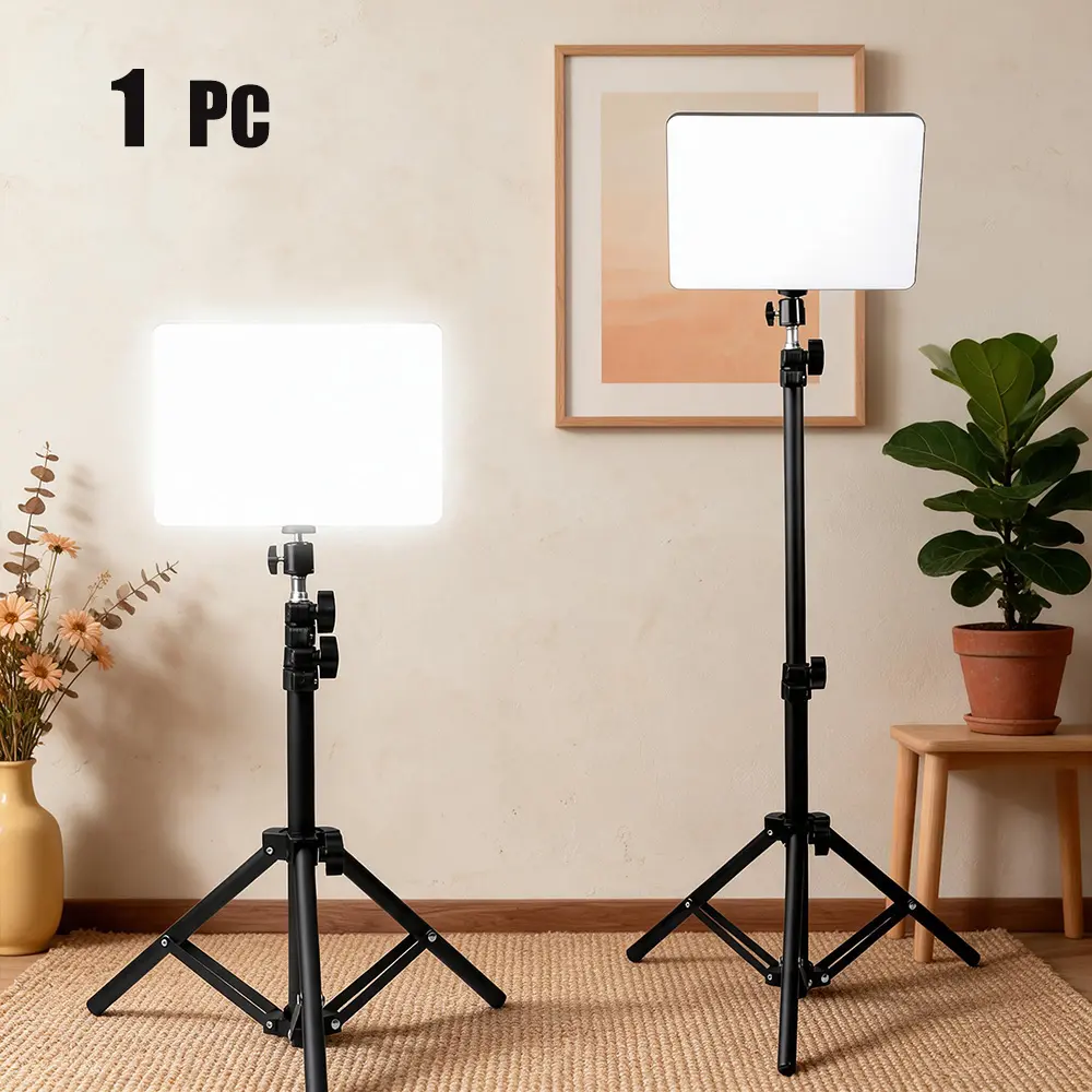 LED Square Video Studio Light Kit, 10‑Inch Dimmable Soft Lighting Panel, USB 5V Input, Height Adjustable Tripod Stand with Phone Holder for Podcast Recording, Online Teaching and Video Conference Lighting