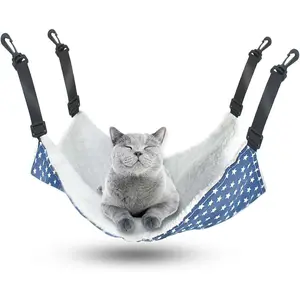 Reversible Double-Sided Pet Cage Hanging Hammock Soft Bed with Adjustable Straps & Plastic Hooks for Cats Kitten Puppy Small Dogs Rabbits Ferret and Other Small Animals