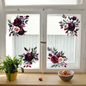 Rose Pattern Window Sticker, 8 Counts/set Double Sided Window Decal, Decorative Sticker for Home Living Room Bedroom Window, Ornaments