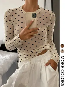 Women's Long Sleeve Polka Dot Thin Top, Casual Loose-Fitting Spring & Fall Fashion Everyday, Ladies' Stylish Daily Wear Shirts