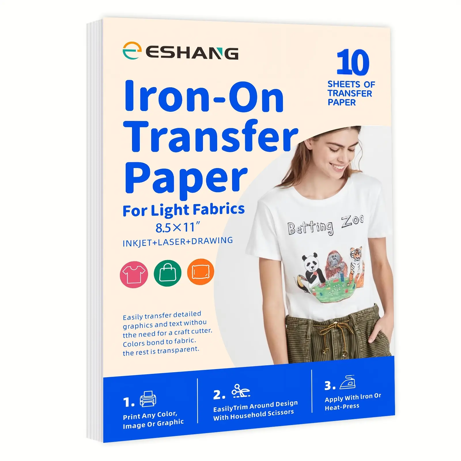 Letter Size 5/10 Sheets Iron-On Heat Transfer Paper for Light Fabrics, 8.5×11 Inch Heat Transfer Paper, Printable with Inkjet and Laser Printers, Transfer Patterns on White T-shirts, Bags, DIY Material, DIY Crafts Supplies