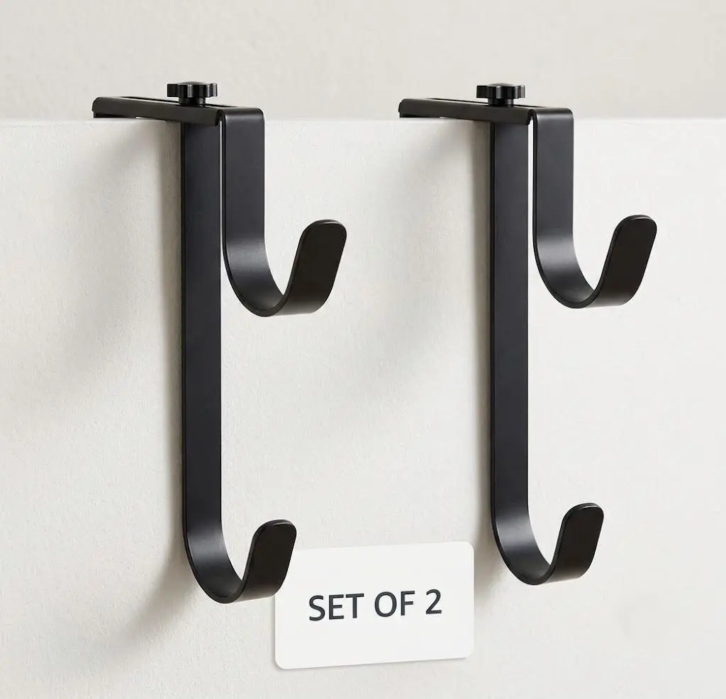 2pcs Double Pool Pole Hooks, Adjustable Thickened Panel Pool Fence Equipment Hooks Metal Hangers for Hanging Tool for Vinyl Fence Pool, Wall, Skimmers, Hose, Swimming Pool Accessories, Black Hangable