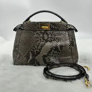 Pre-owned FENDI Peekaboo Snakeskin Print Shoulder Bag|18955348