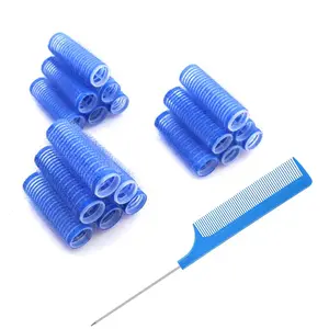 18PCS Self Grip Small Heatless Hair Curlers Pro Salon DIY Curly Hairstyle Rollers Tools with Rat Tail Comb for Women Medium Short Hair 0.8 x 2.4 Inch