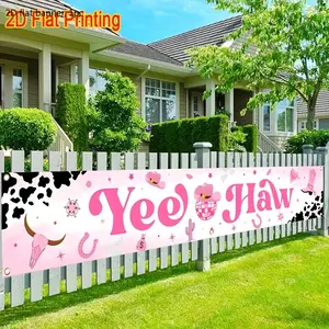 2D flat banner, 1 piece, presented in a cowboy theme, suitable for birthday celebration events, 'Yeha' courtyard decoration, indoor and outdoor use, perfect for gardens, Outdoor banners, Party Decorations Banners