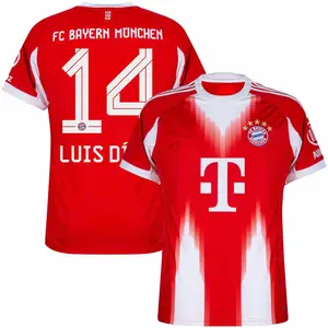 Unisex Soccer #14Luis Díaz Champions League Playoffs 2026 Home On Field Jersey - Red
