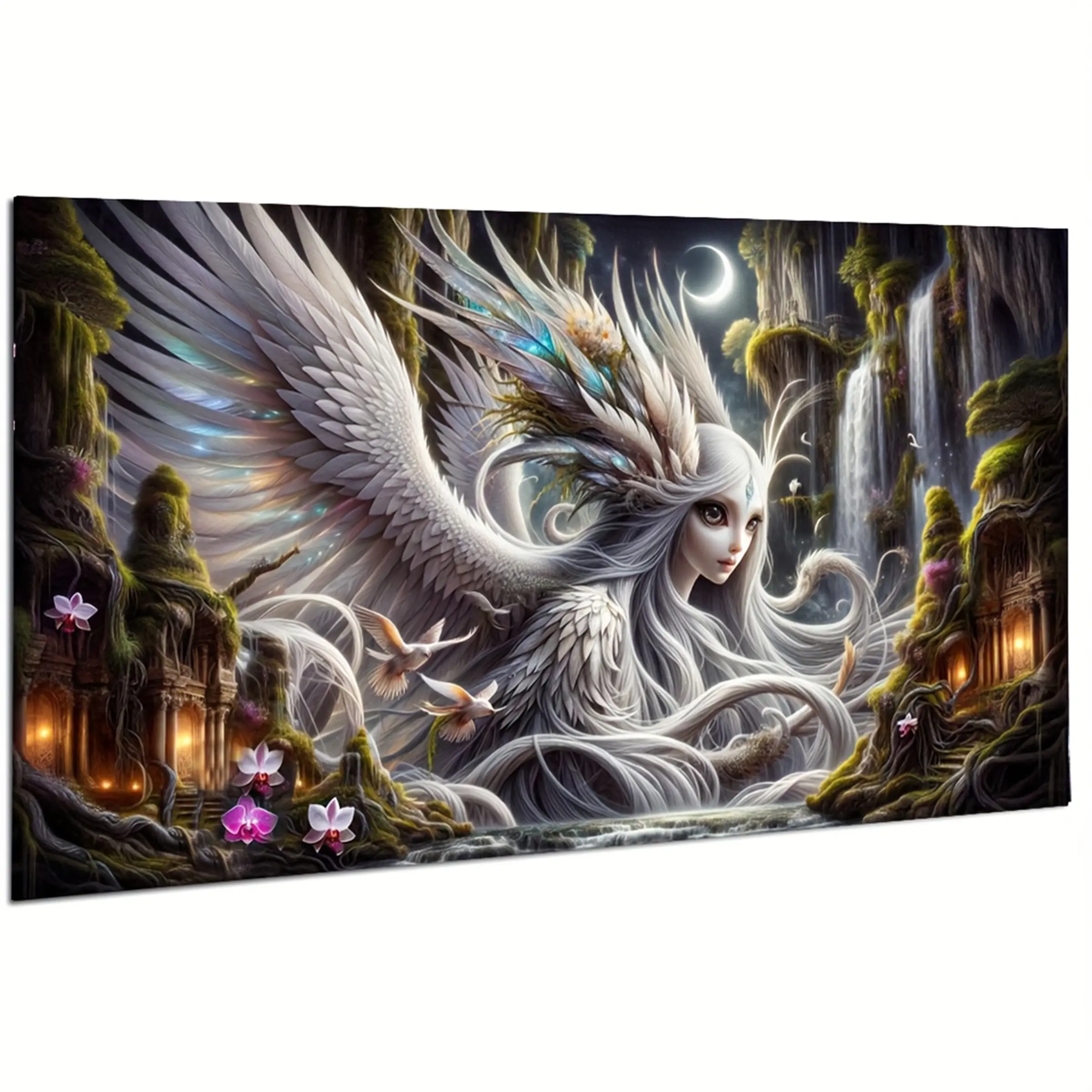 5D Diamond Painting Kit for Adults,Vibrant Phoenix Fairy Fantasy Waterfall Landscape,DIY Full Drill Round Diamond Art Kits,Diamond Mosaic Craft for Home Decor,Large Size 32X16 inch