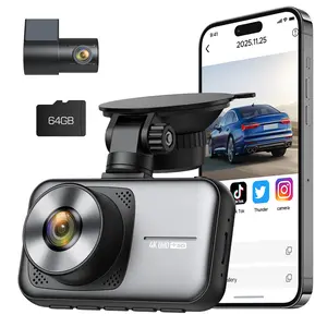 【fathers day gift】VOLAM 4K Dash Cam, Includes 64GB Memory Card, 3-Inch Display with Night Vision, G-Sensor Emergency Recording, 24/7 Parking Monitor, 4K + 1080P Loop Recording, App Video Management & Preview fathersdaygift