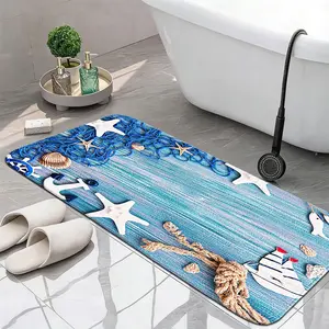 1pc Seashell Bath Mat - Plush 100% Polyester Bathroom Essential | 0.8cm Quick-Dry Pile Anti-Fade Ocean Art | Spa-Grade Non-Slip