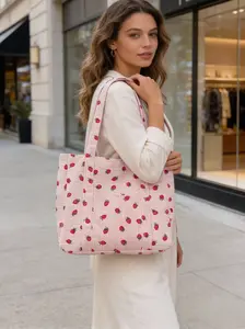 Strawberry corduroy shoulder bag for women, large capacity tote bag, minimalist corduroy tote, Stylish Shoulder Bag for Work, Outdoor, Parties, Dating,Daily Use