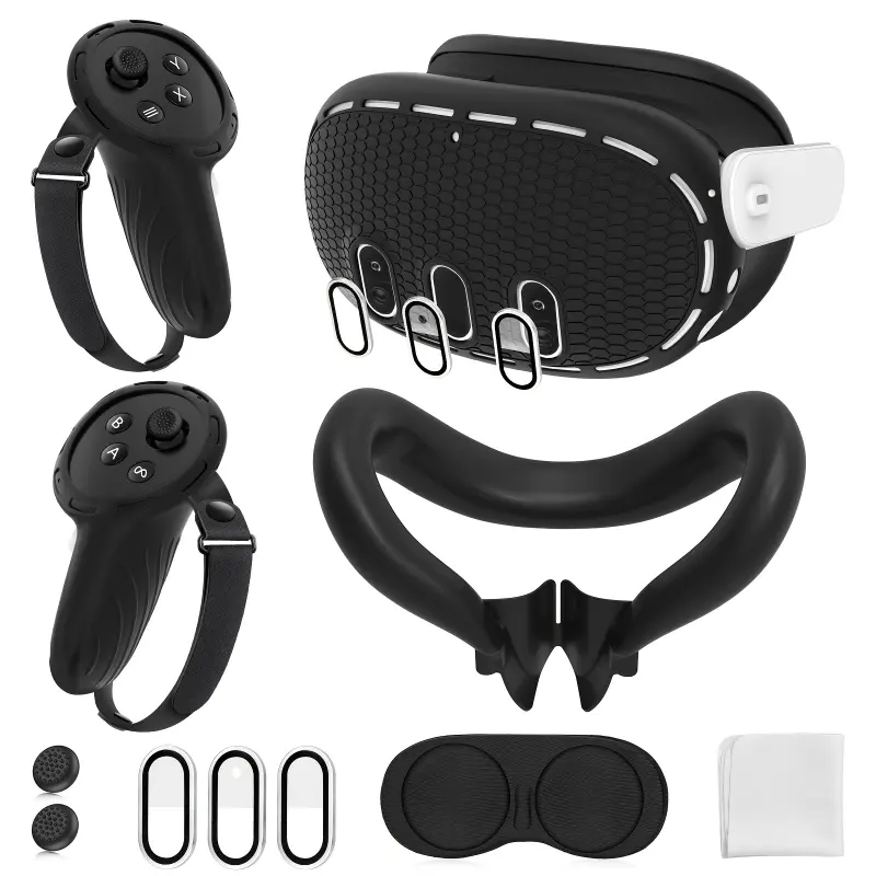 Compatible Silicone Case For Oculus/Meta Quest 3, Touch Controller Case, VR Case Case, Face Interface Case, Protective Lens Case, Tempered Glass Lens Cover