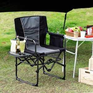 Oversized 400 lbs Heavy Duty Folding Directors Camping Chair （1 piece） – Portable Outdoor Lawn Chair with Side Table, Mesh Storage Pouch & Cup Holder – Ideal for Camping, Beach, Fishing, Picnic, Tailgating