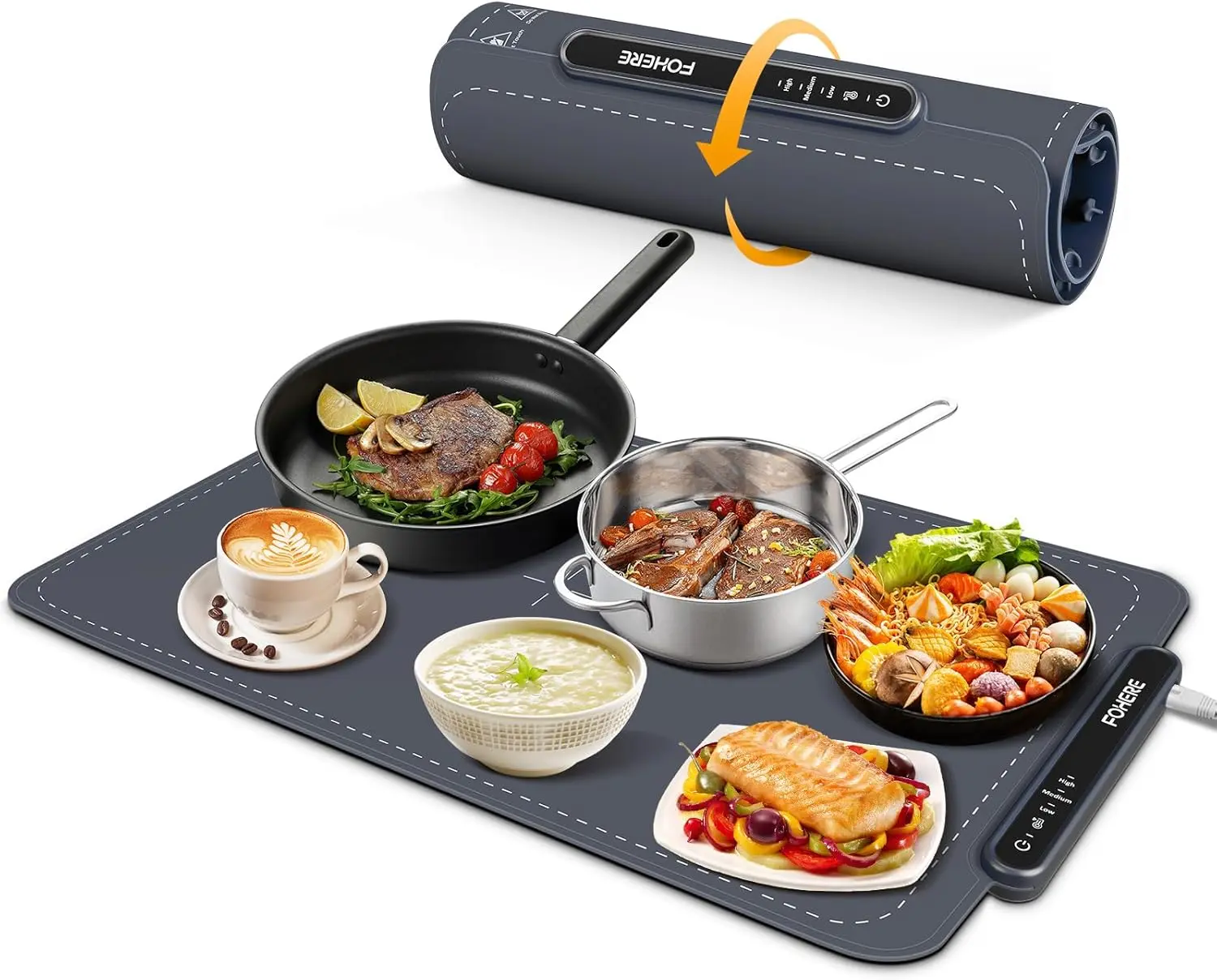 FOHERE Warming Mat for Food Full Surface Heating with 3 Modes, Thawing for Parties Buffets Gatherings Holidays Daily Use, Versatile, Rollable and Portable