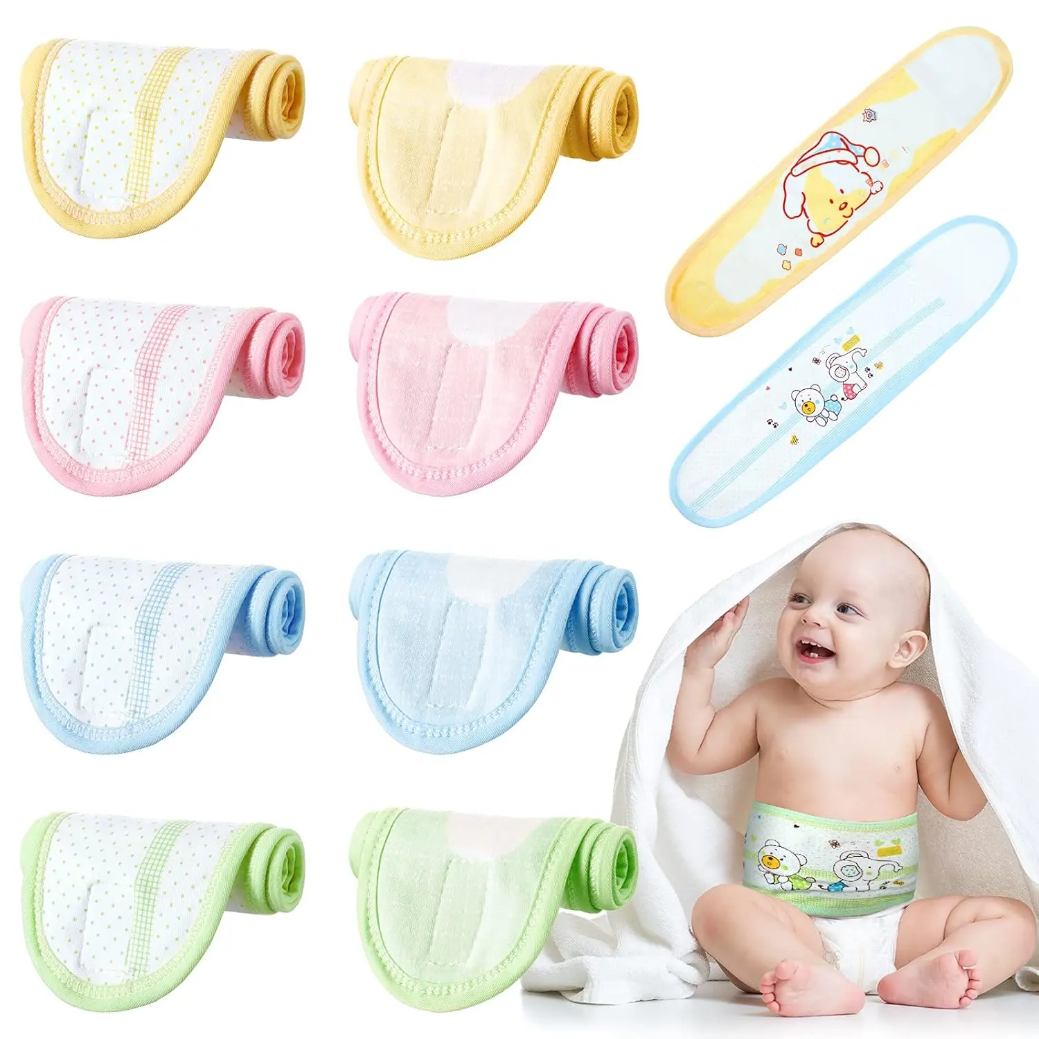 Newborn Must-Have Baby Belly Band 4 Pack, Soft Cotton Umbilical Cord Wrap for 0–12 Months, Cute Dog Cartoon Infant Tummy Protector for Healing, Home & Sleep
