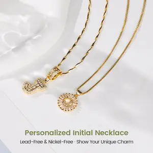 2 Count initial Letter Necklace with Zircon Stone pendant necklace initial zirconia stones for Women, 14K Gold Plated Alphabet Necklaces, 26 Alphabet Necklace Fashion Jewelry for Parties & Birthdays Valentine's Day Jewelry Set