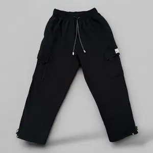 Pro Club Men's Heavyweight Fleece Cargo Pants Baggy Style Black with Side Pockets and Drawstring Waist