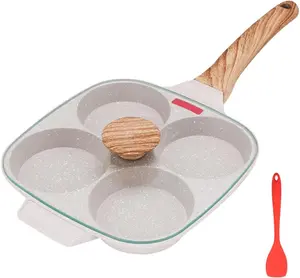 Egg Pan, Egg Frying Pan with Lid Nonstick 4 Cups Pancake Pan Fried Egg Pan for Breakfast, Gas Stove & Induction Compatible