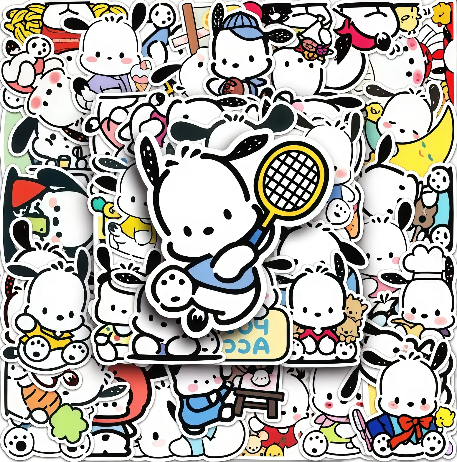 Sanrio Pochacco Dog 50-Piece Waterproof Cute Mini Stickers Set, Kawaii Anime Decor for Crafts, Scrapbooking & Stamping