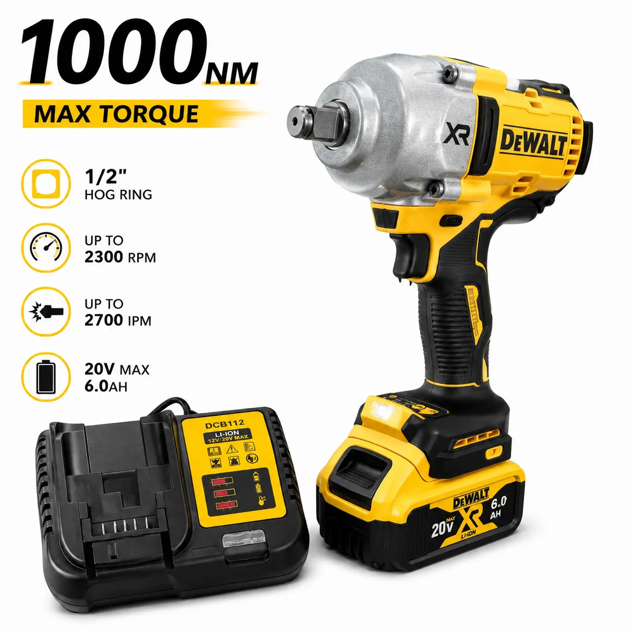 DEWALT DCF900 20V Brushless Cordless Impact Wrench - 1/2" Hog Ring Anvil, High-Torque Power Tool with Battery for Heavy-Duty Tasks, Targeted for DIY Enthusiasts