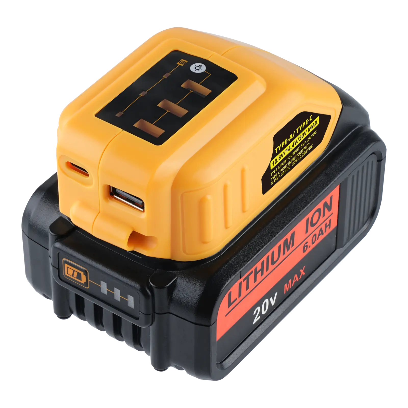 DCB090 USB Battery Adapter for Dewalt 12-18V Cordless Tool Batteries, 5V 2.1A Out Charger Accessory, Jobsite Abuse-Resistant Durable Item for Lithium Ion Units