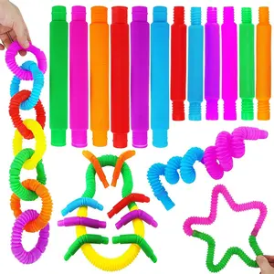 10 Pop Tubes Sensory Toys for Fine Motor Skills and Learning Preschool Toys, Top ADHD and Autism Fidget, Best Gift for Boys and Girls, Basket Stuffers, Stress Relief Toys, Colors Random