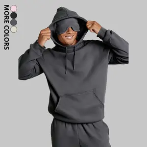 Men's Solid Color Fleece Hoodie with Windproof Hood Brim Design, Regular Fit, Knitted Fabric with Pockets - Suitable for Daily Activities and Sports Wear, Casual Long Sleeve Pullover Hooded Jacket