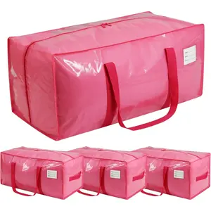 4-Pack Extra Heavy-Duty Pink Moving Bags  85L Large  Totes with Reinforced Handles & Double Zippers  Alternative to Moving Boxes bedroom clothes various room capacity clothes  box compartment Collapsible Decorative snack storage spacious cosmetic clear