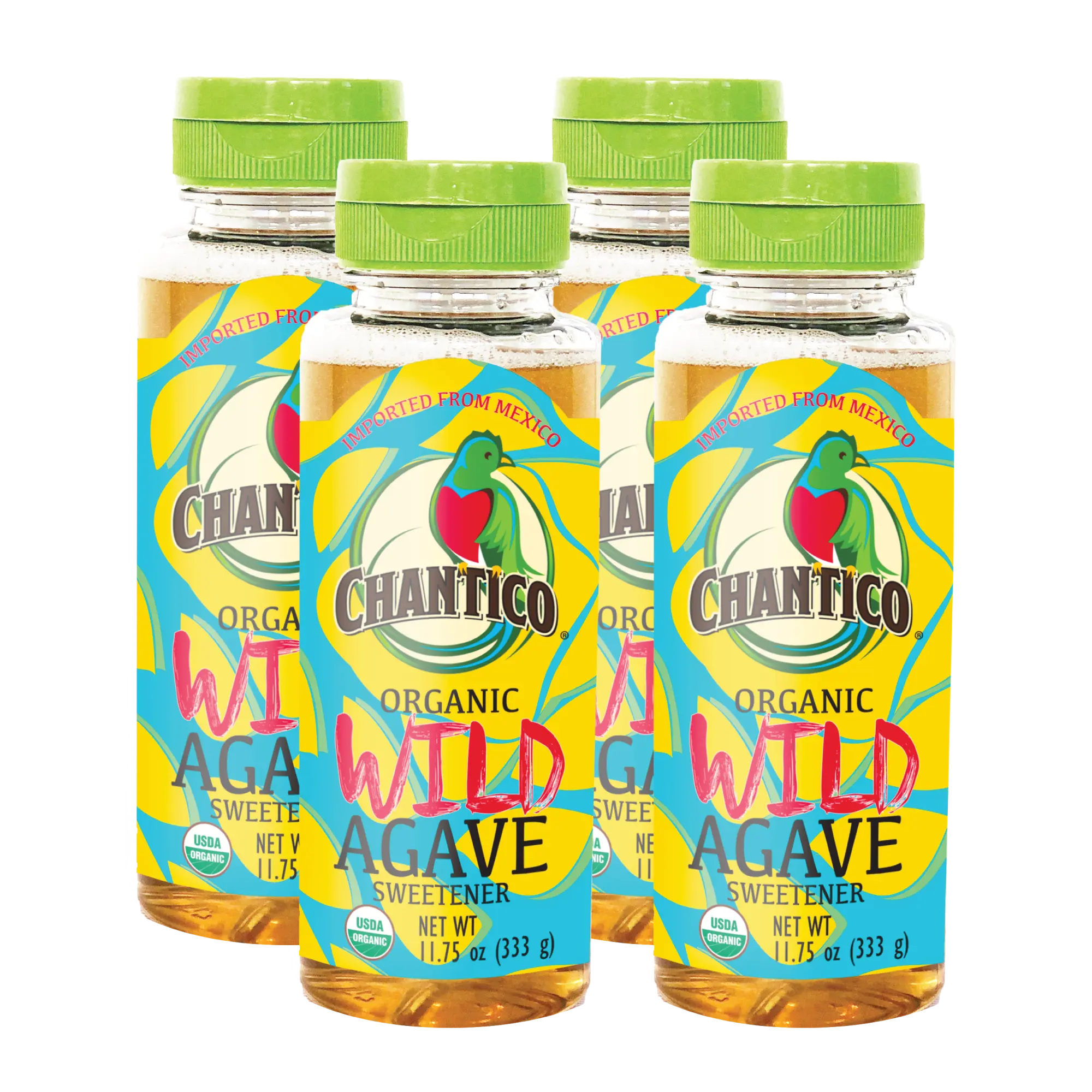 Chantico Organic Wild Agave Syrup (4 pack, 11.75oz of each) Diabetes friendly, Pure Sweetness, No Bees Needed and No After Taste, Non GMO, Gluten Free & Vegan