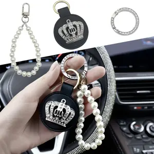3-Piece Car Accessories Set, Shiny Rhinestone Crown Design Keychain, Key Ring Holder, Suitable for Car Keys, Home Keys, Bag Charms, Girly Car Accessories, Car Key Accessory, Car Trinkets, Bling Car Accessories