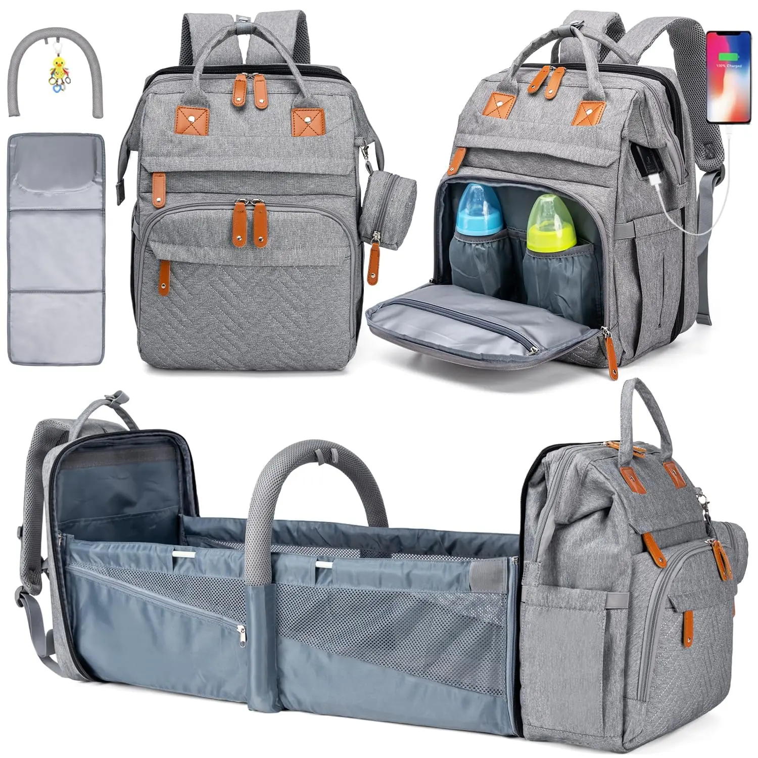 Diaper Bag Backpack with Detachable Changing Station, Large Capacity Baby Diaper Bags for Boys & Girls, Baby Registry Search Stuff & Shower Gifts, Newborn Essentials Must Haves, Grey, Diaper Bag Backpack 2025, Diaperbags, , baby diaper bag backpack