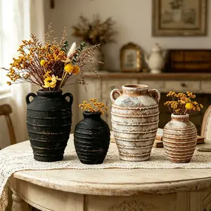 Vintage Creative Rustic Farmhouse Ceramic Vase, Decorative Bottle for Home Decoration, Indoor Tabletop Arrangement, Floral Display