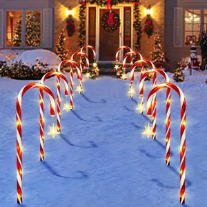 Outdoor Christmas Decorations, 10 Pcs Christmas Candy Cane Lights with Hanging Star, 21'' Solar Pathway Lights with 8 Modes, Waterproof Lights for Outdoor Xmas Patio Yard Walkway Decorations
