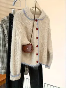 Elegant Y2K Colorblock Polo Neck Sweater Knitwear, Long Sleeve Loose Fit, Comfortable Outdoor Wear, Daily Essential for All Seasons