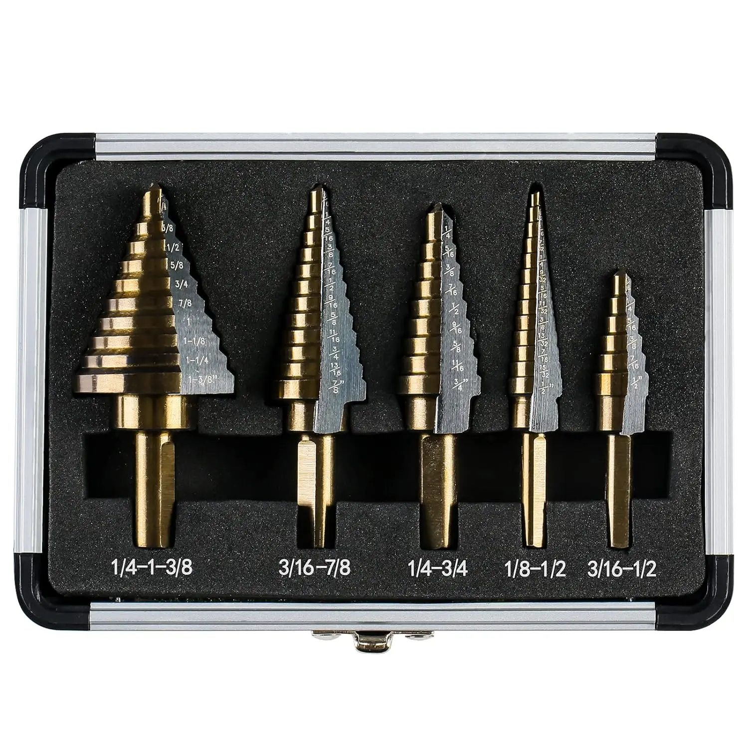 Step Drill Bits, 5PCS HSS Titanium Step Drill Bit Set, High Speed Steel Step Bits for Metal with Aluminum Case cobalt construction tool Cutting