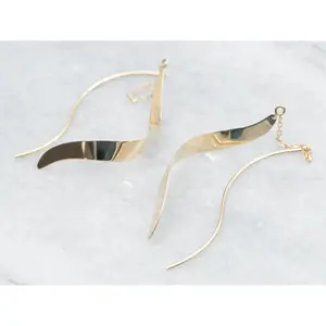 Yellow Gold Twisted Ribbon-Like Threader Earrings